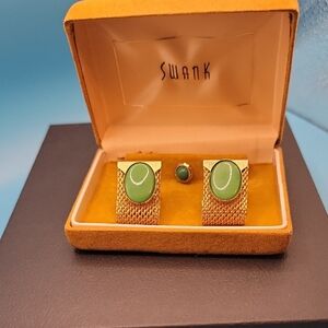 SWANK Vintage Gold and Green Cufflinks